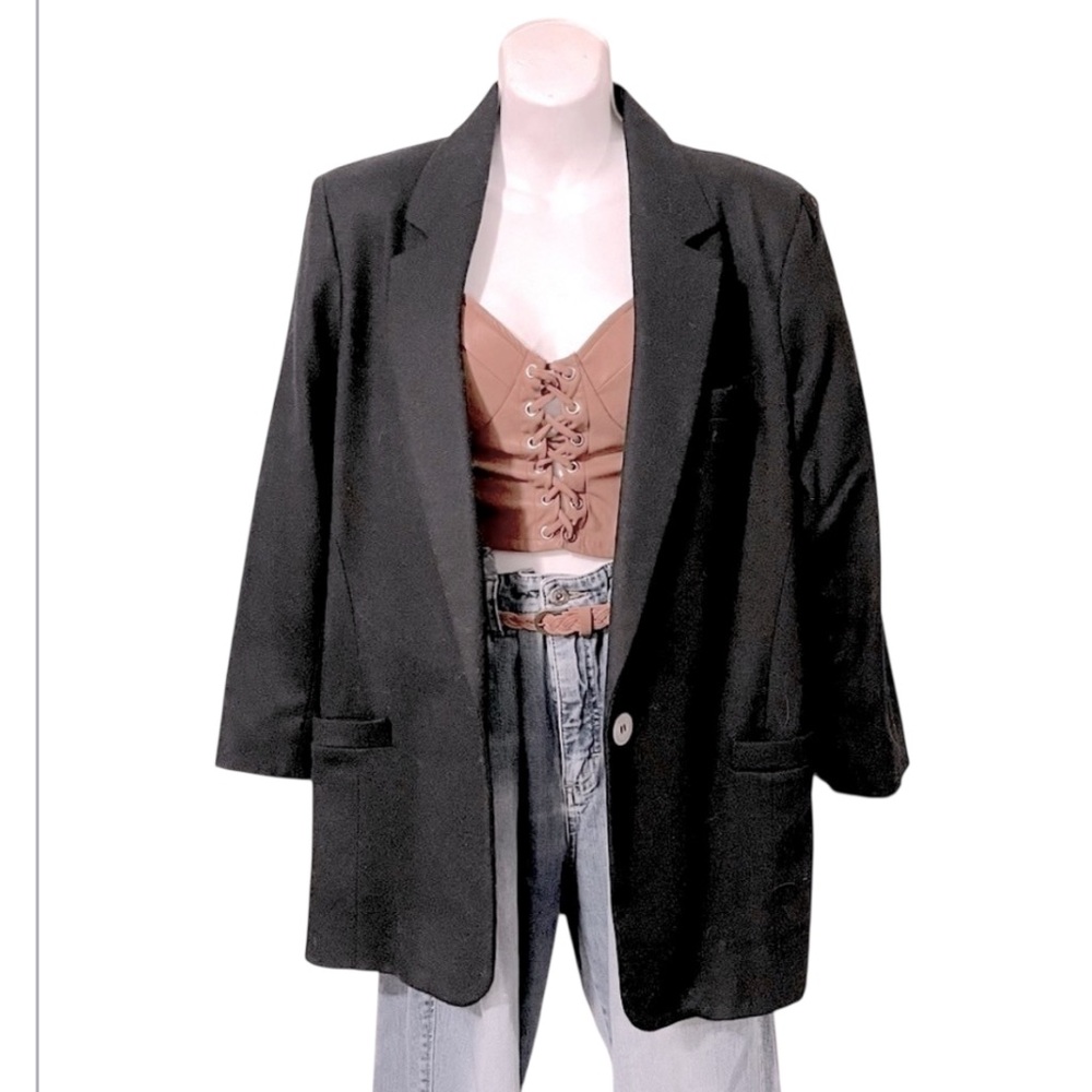 Nordstrom Petite Focus Womens Black Wool One Button Blazer Sz M